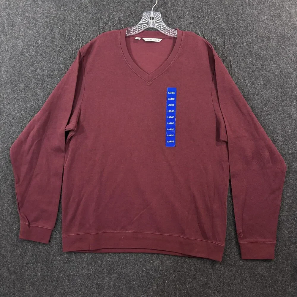 Cutter & Buck Sweater Men's Large Burgundy Pima Cotton V Neck Knit Pullover